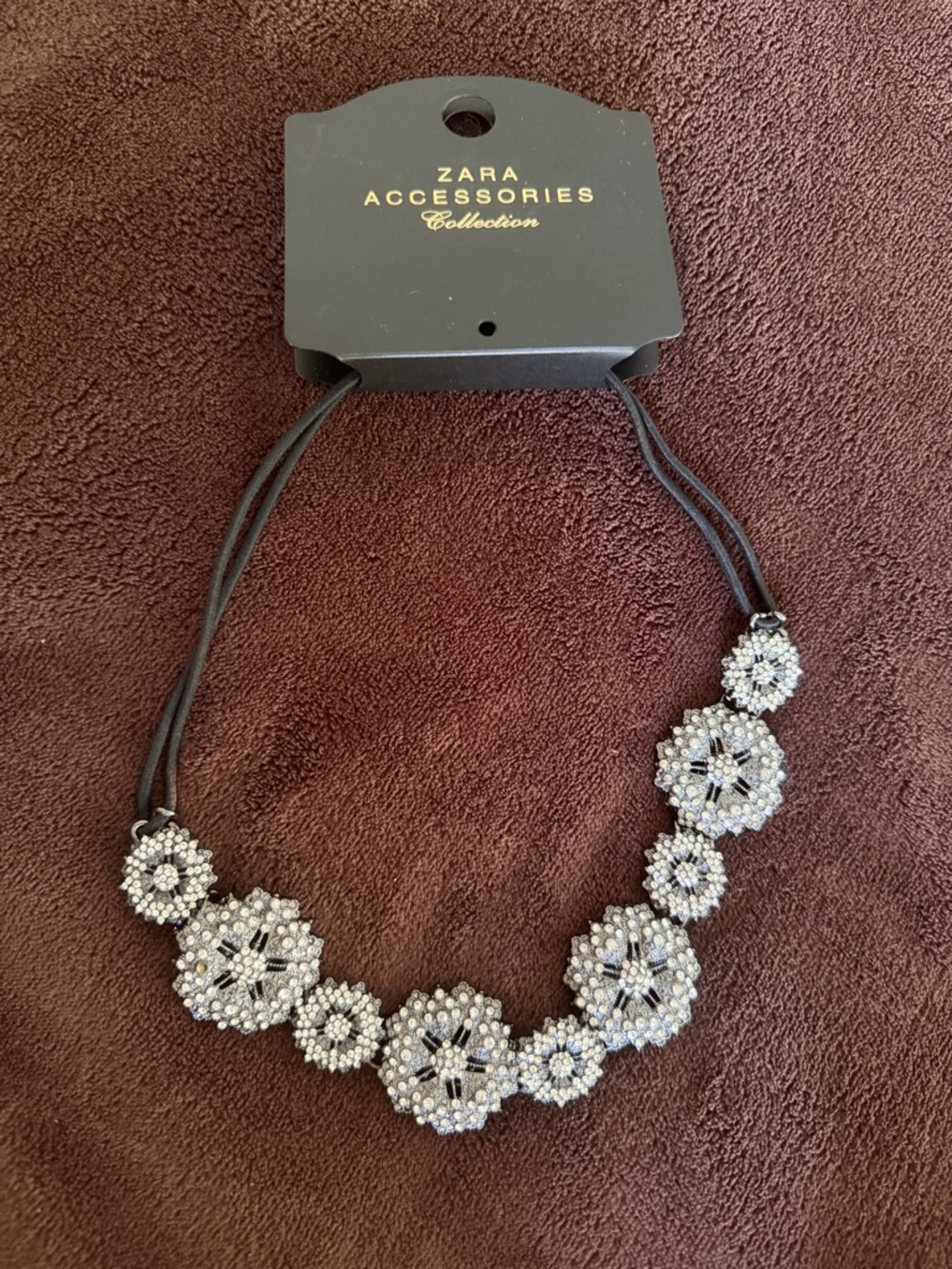 Zara Silver Beaded Floral Statement Necklace headband , new